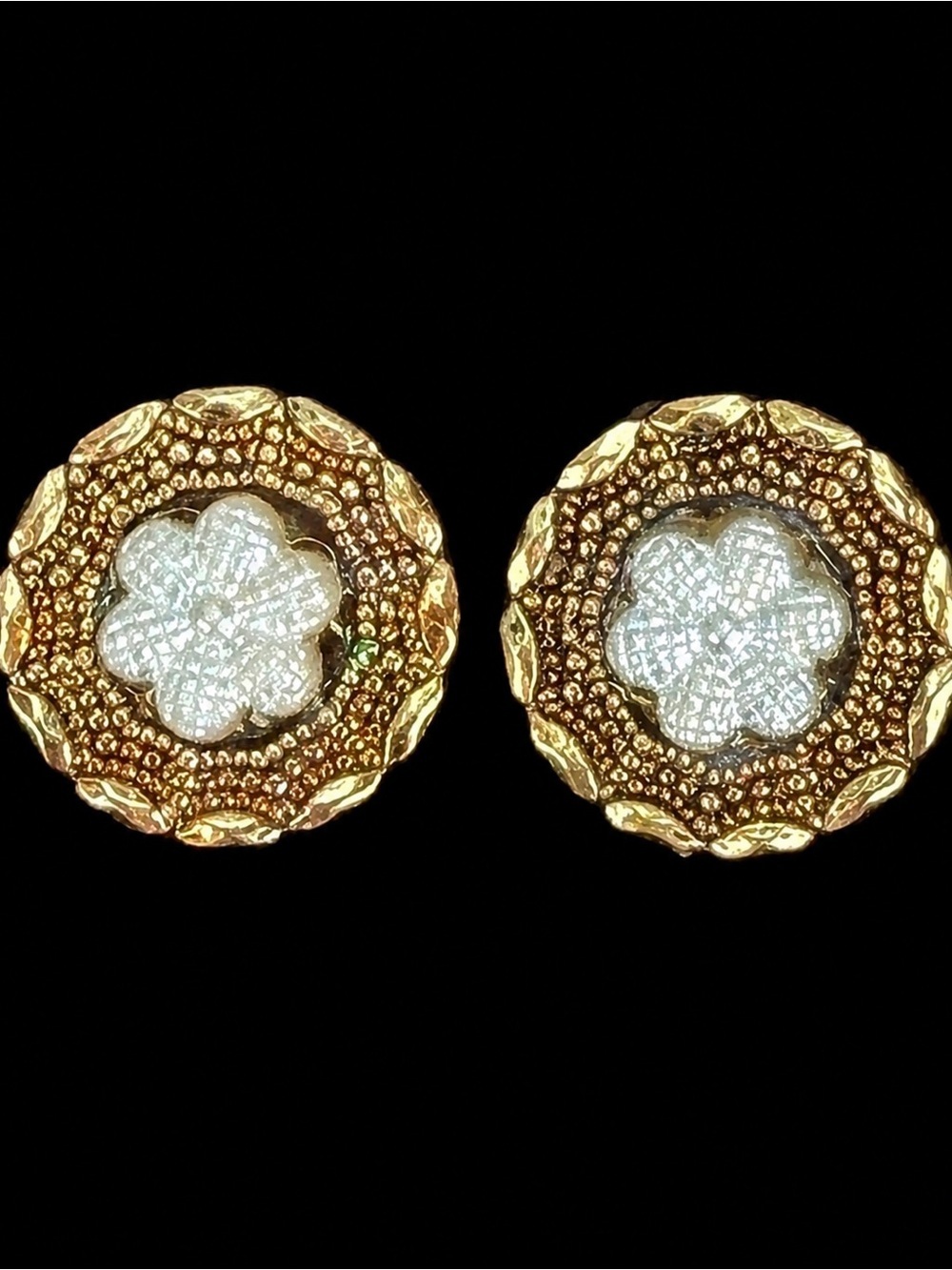 Aged goldtone, faux pearl lightweight pierced earrings